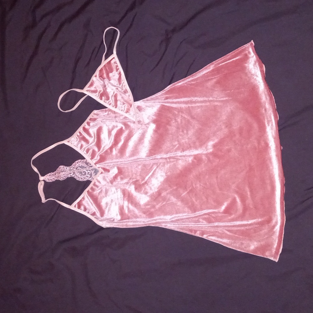 NWT Sexy Pink Velvety Night Slip Night Gown with matching G-String